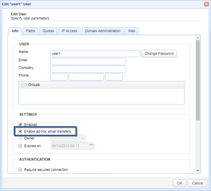 enable ad hoc email transfers