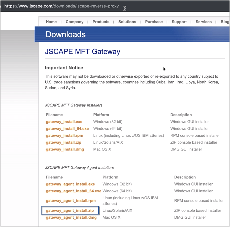 mft gateway agent zip installer download