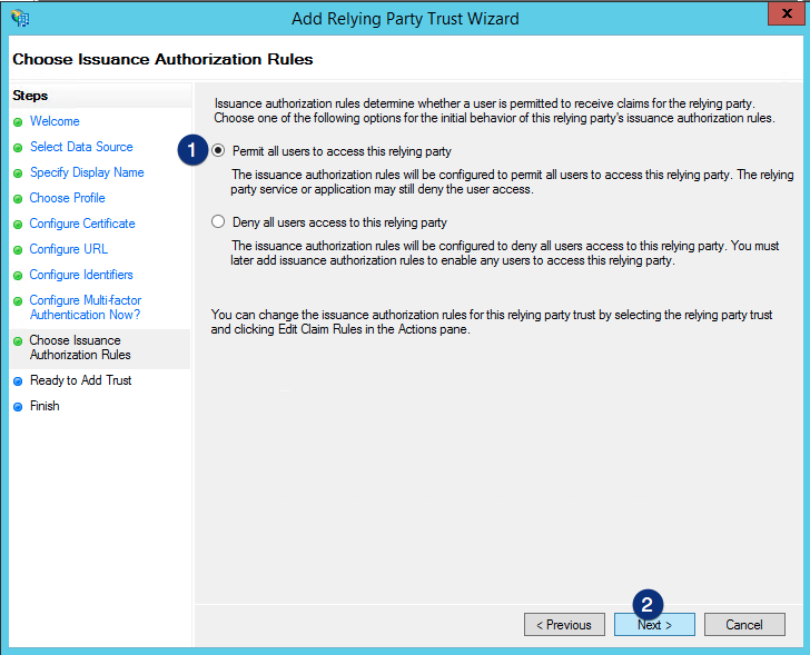 ADFS Permit all users to access this relying party