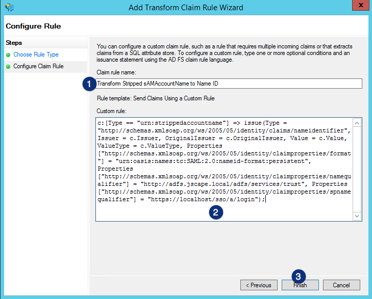 ADFS send claims using a custom rule