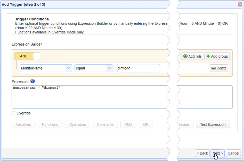 trigger conditions for directory monitor file added trigger