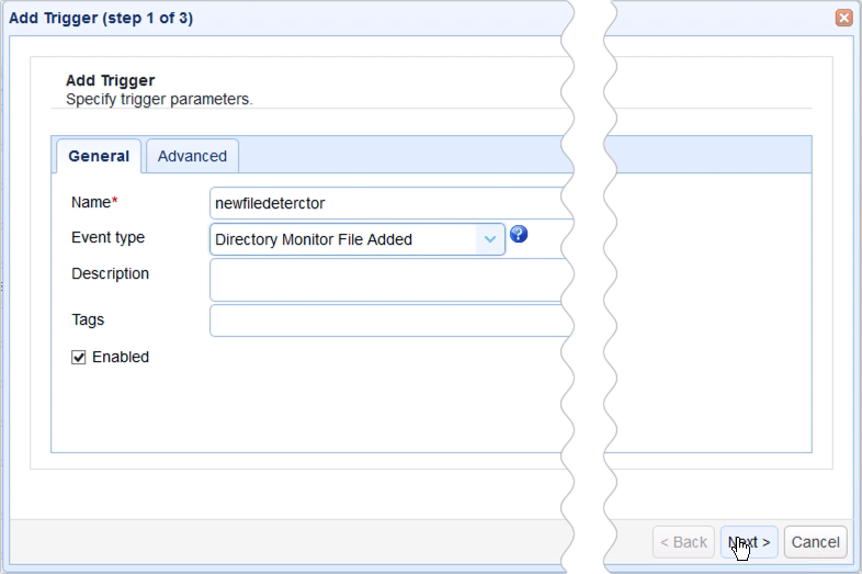 trigger that responds to directory monitor file added event